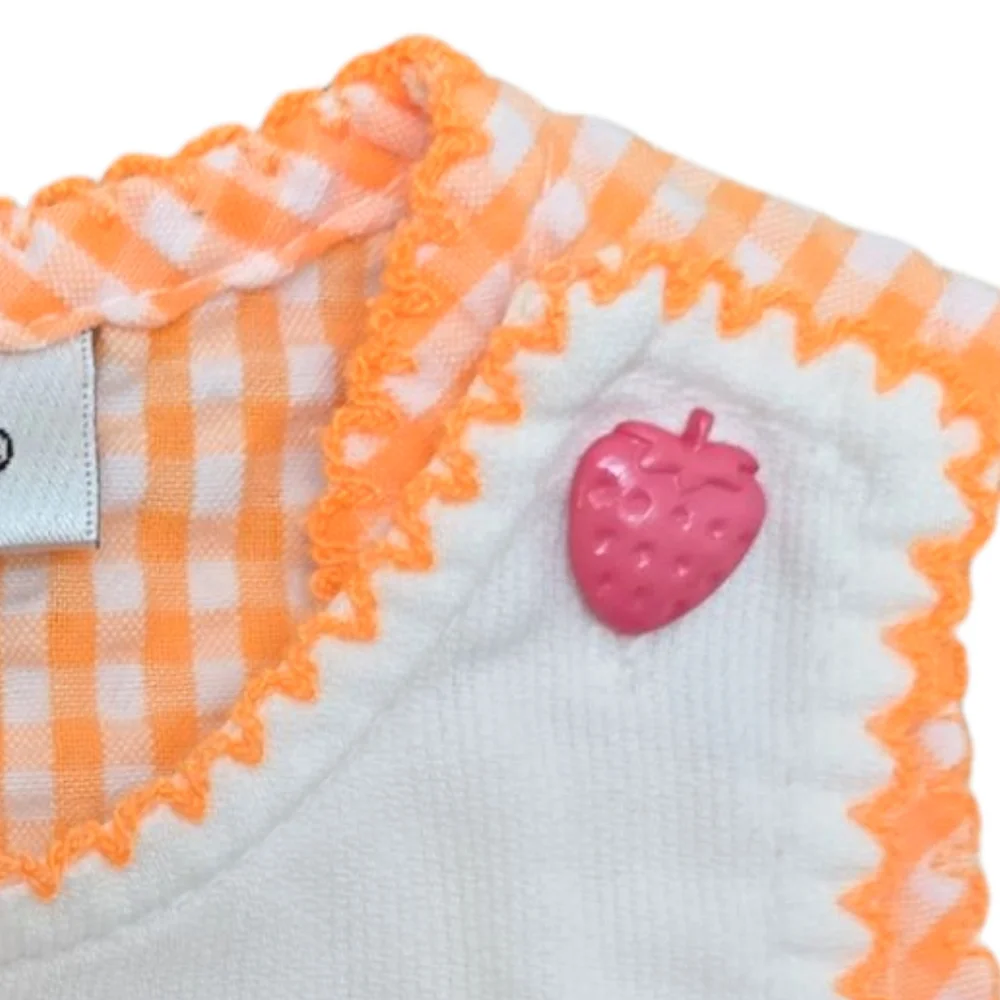 VTG Seersucker Dress 6-9m Orange White Gingham Embroidered Strawberry Youngland - Picture 3 of 8